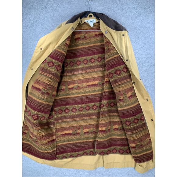 Vintage LL Bean Canvas Duster Long Chore Jacket Womens XL Deep Pile Fleece Aztec - Picture 2 of 16